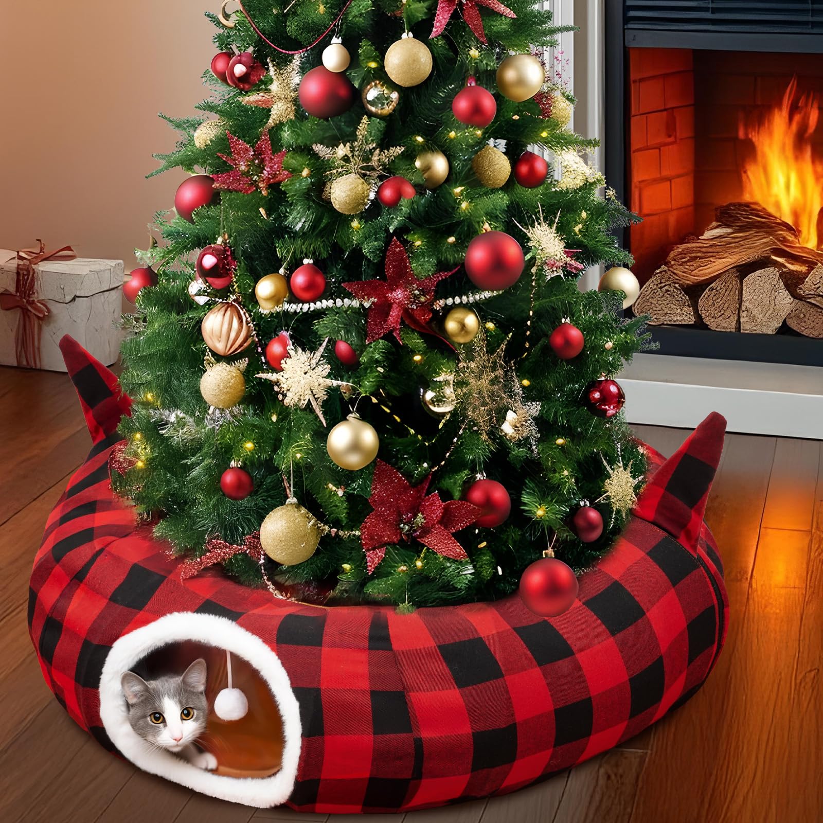 OurWarm cat tunnel donut setup demonstrates a festive indoor play space for cats.