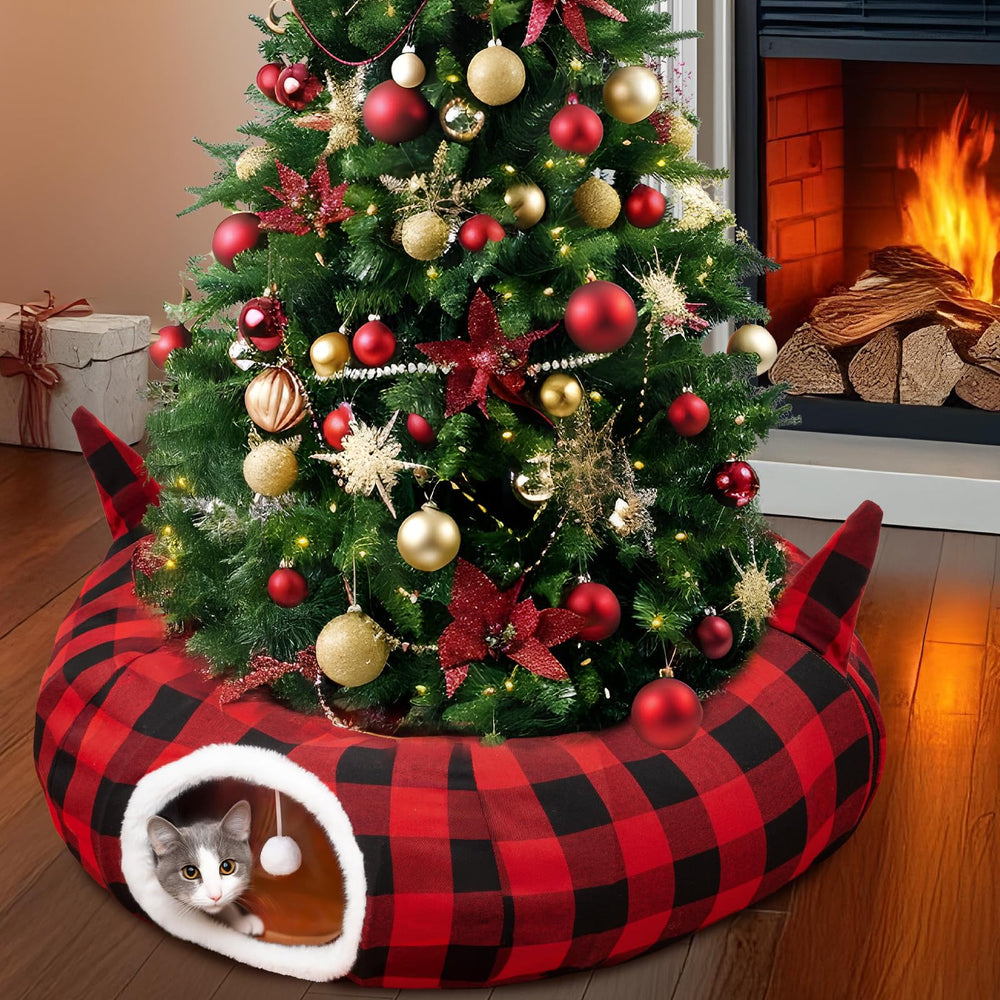 OurWarm cat tunnel donut setup demonstrates a festive indoor play space for cats.