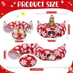OurWarm cat tunnel in soft plush fabric with snowflake print for warmth