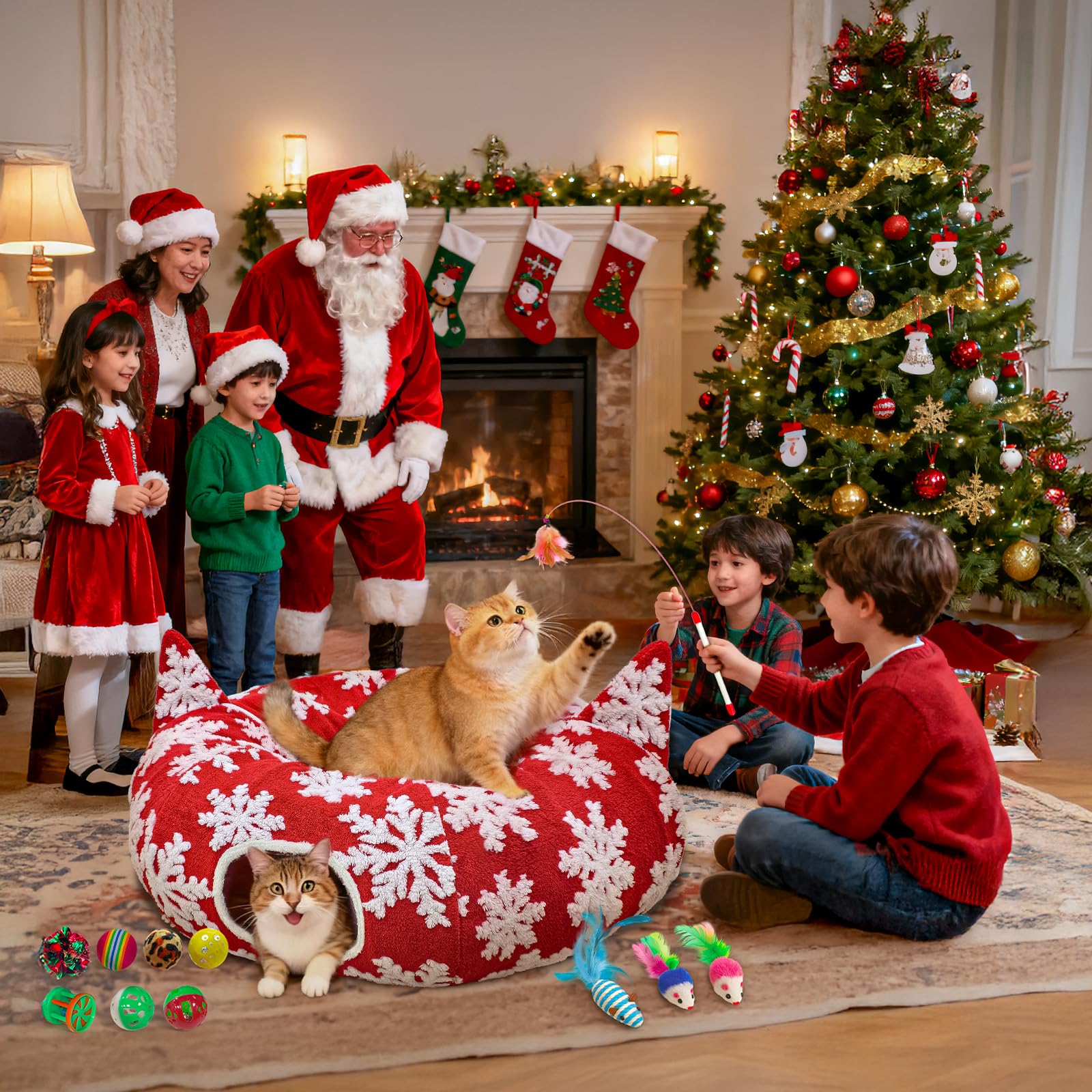 OurWarm cat tunnel-tree-skirt 11pc toy set enhances interactive play
