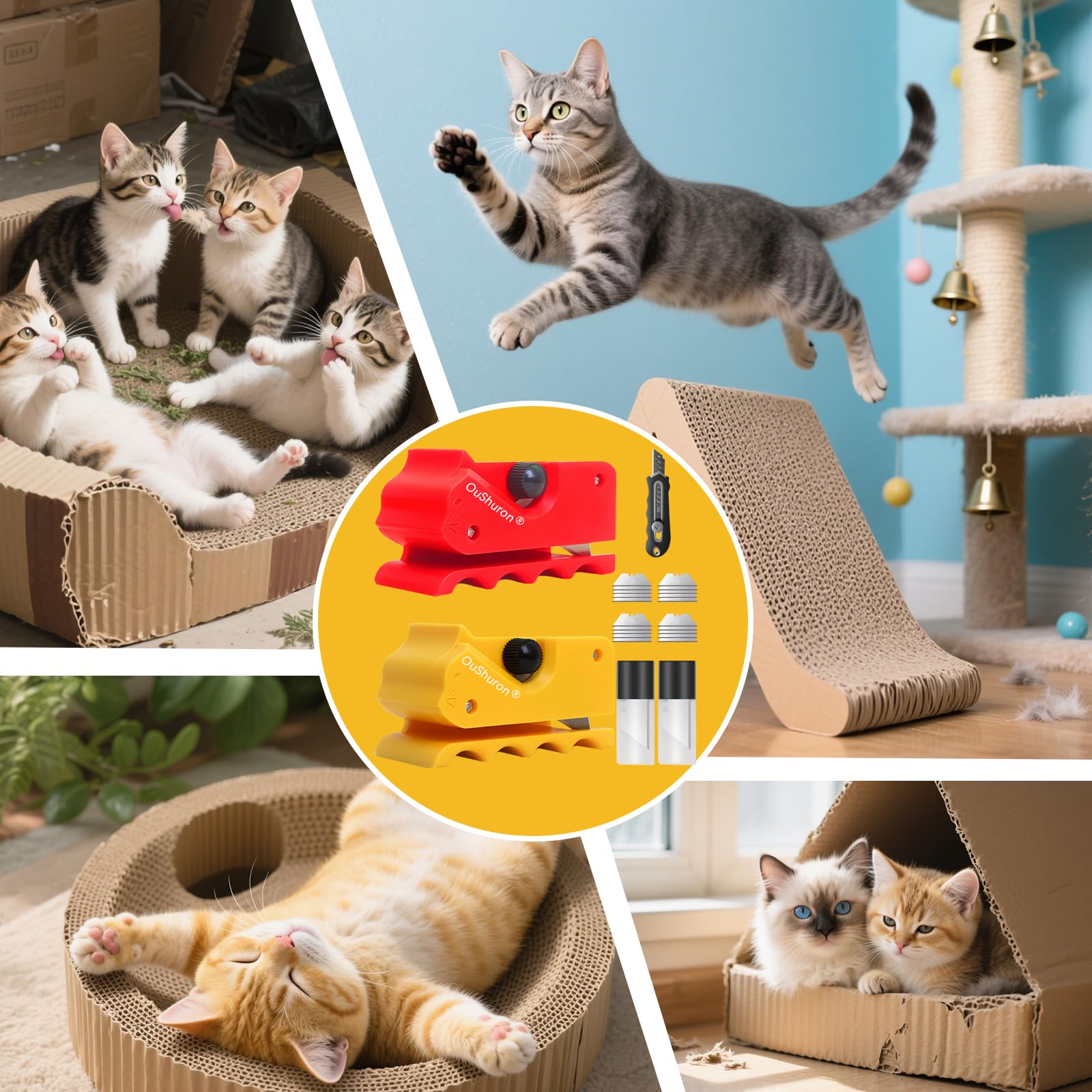 OuShuron sustainable-cardboard cutter turning waste into eco-friendly cat toys