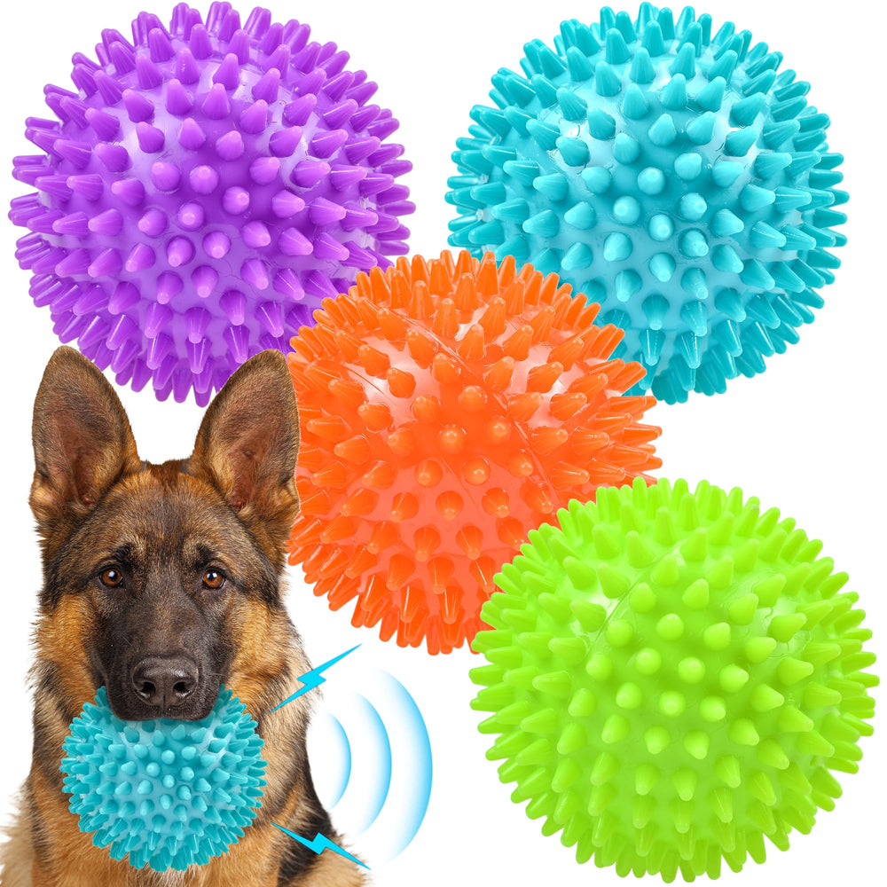 Ousiya 4.5-inch dog ball front view; durable squeaky toy for interactive chew sessions.