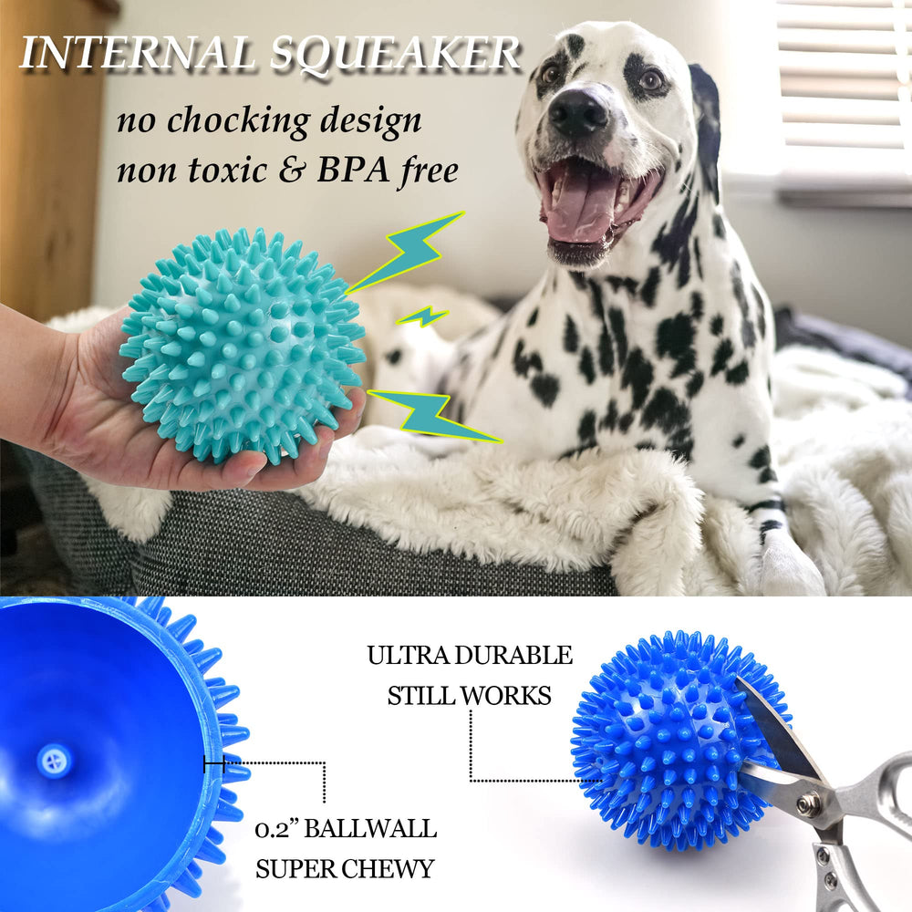 Ousiya 4.5-inch dog ball side view; high-contrast colors aid visibility during play.