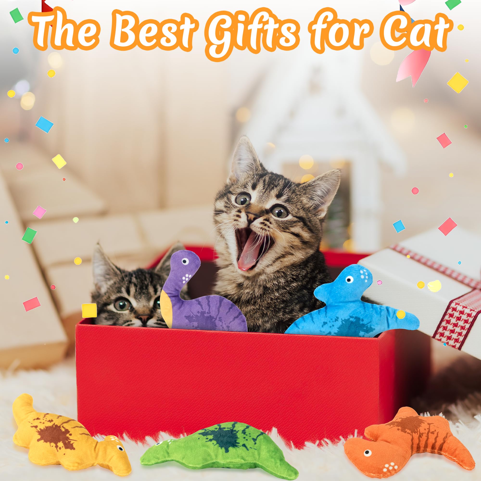 Ousiya catnip dinosaur toy interactive set encourages pouncing and carrying.