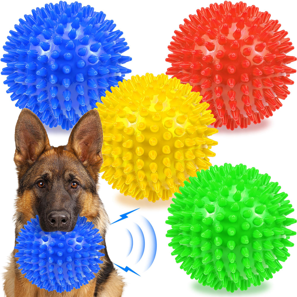 Ousiya dog balls 4.5-inch squeaky spikey pack for interactive play and durable chew sessions