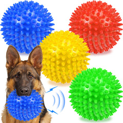Ousiya dog balls 4.5-inch squeaky spikey pack for interactive play and durable chew sessions