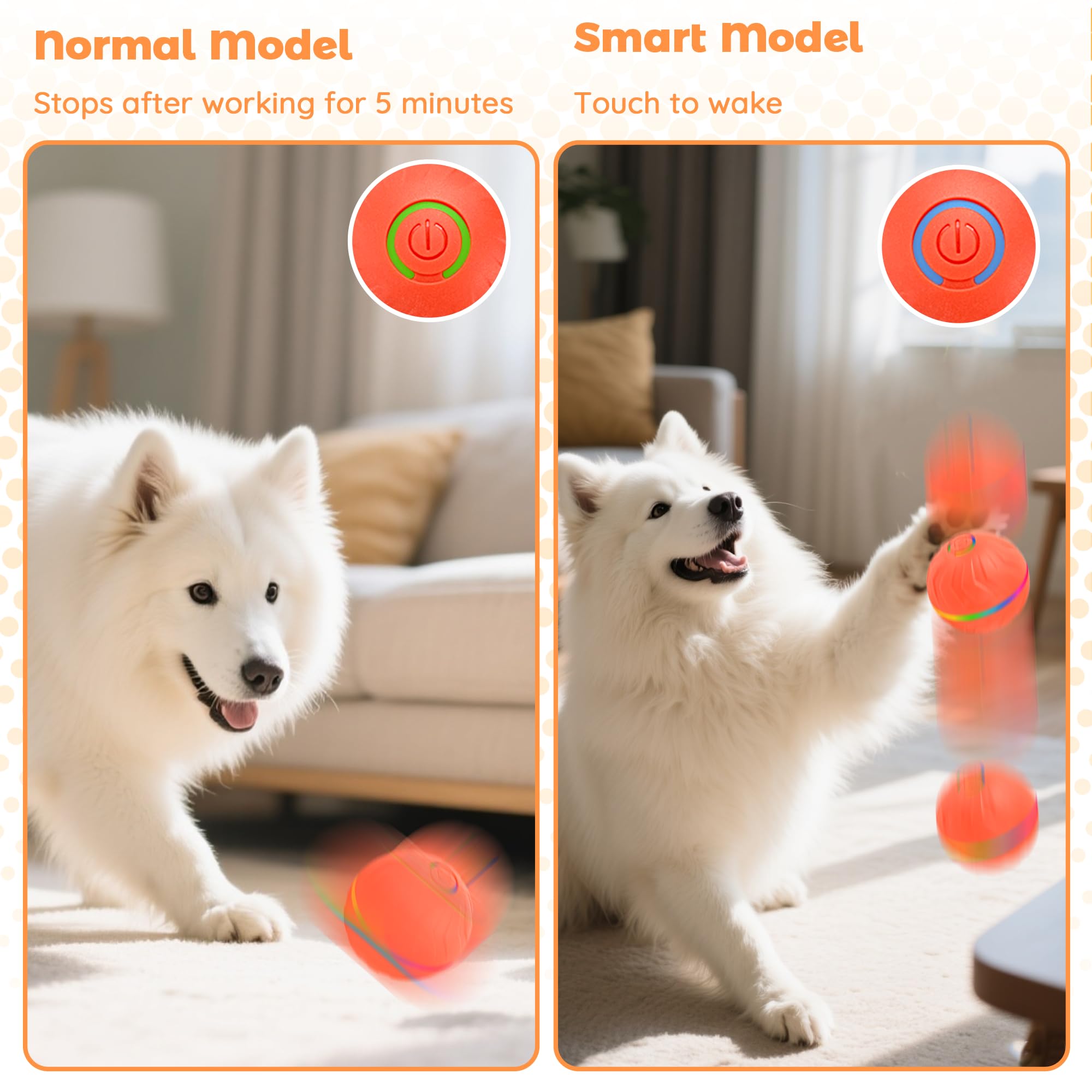 Ousiya Interactive Dog Ball smart-light feature offers visual stimulation during training.