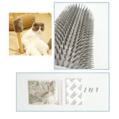 OUTASIGHT cat self groomer in use provides massaging action and hair collection
