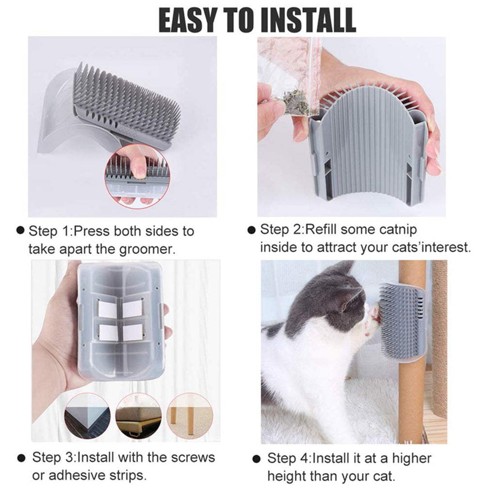 OUTASIGHT corner-fit groomers fit walls or edges for every cat