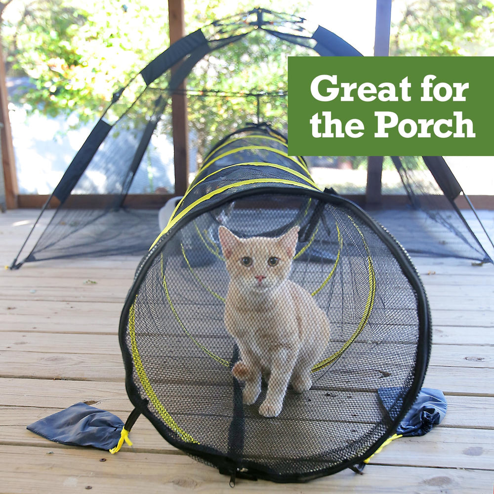 Outback Jack breathable mesh fabric keeps insects out while cats enjoy airflow.