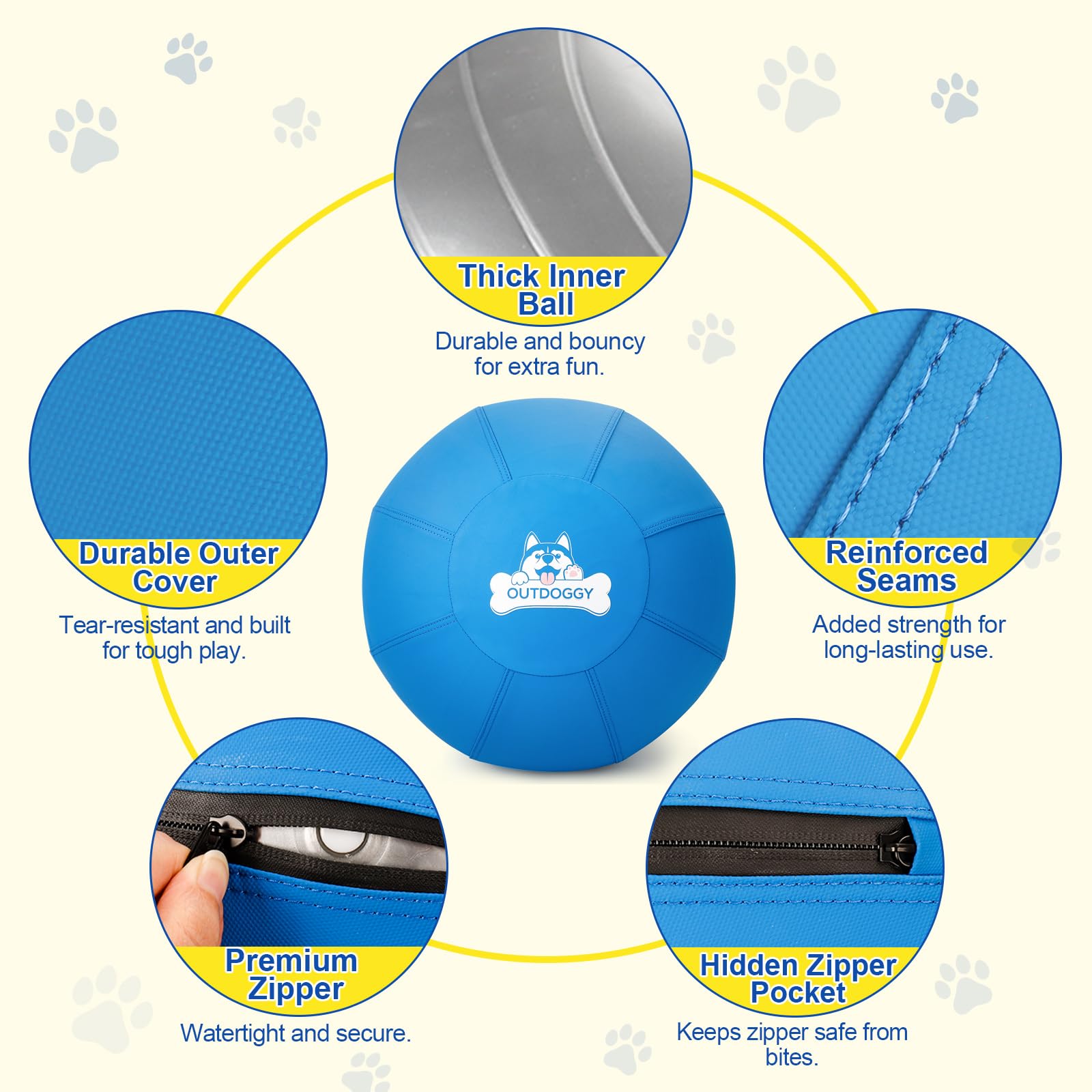 Outdoggy Herding Ball heavy-duty double-stitched design built for rugged outdoor play.