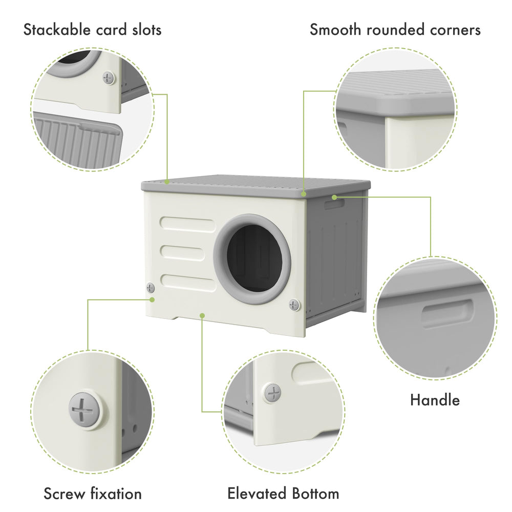 Outdoor cat house weatherproof elevated-base design keeps pets dry and off the ground.