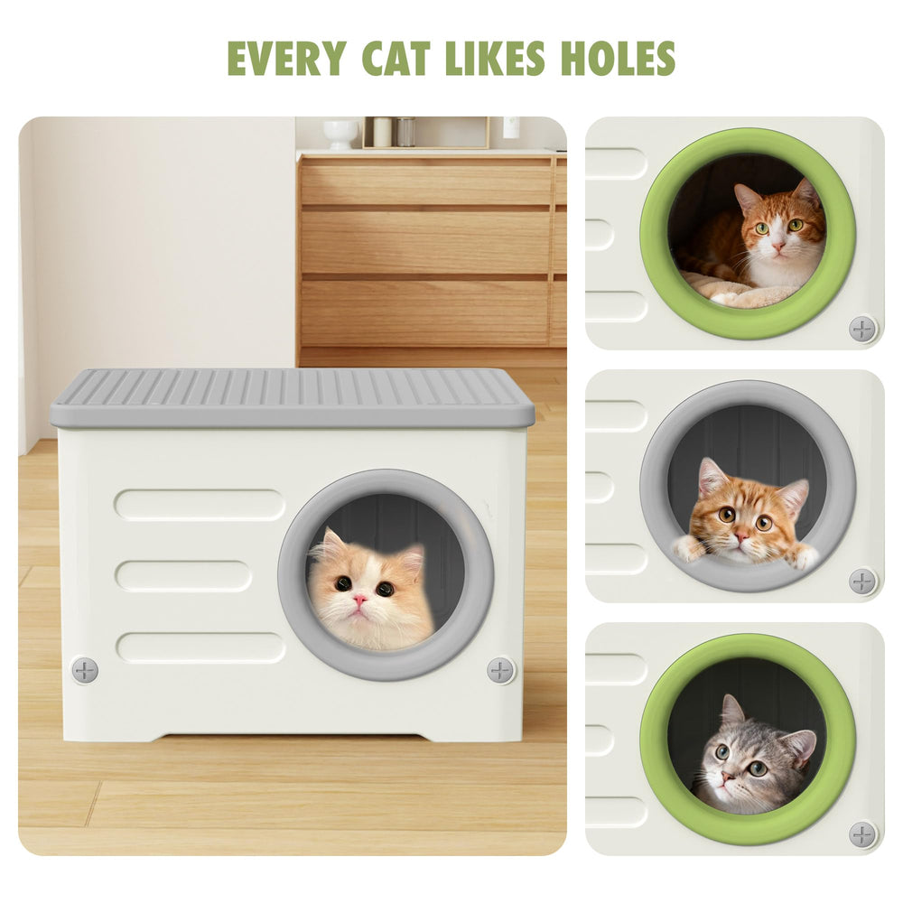 Outdoor cat house weatherproof stackable setup highlights space-saving, stable dual-unit capacity.
