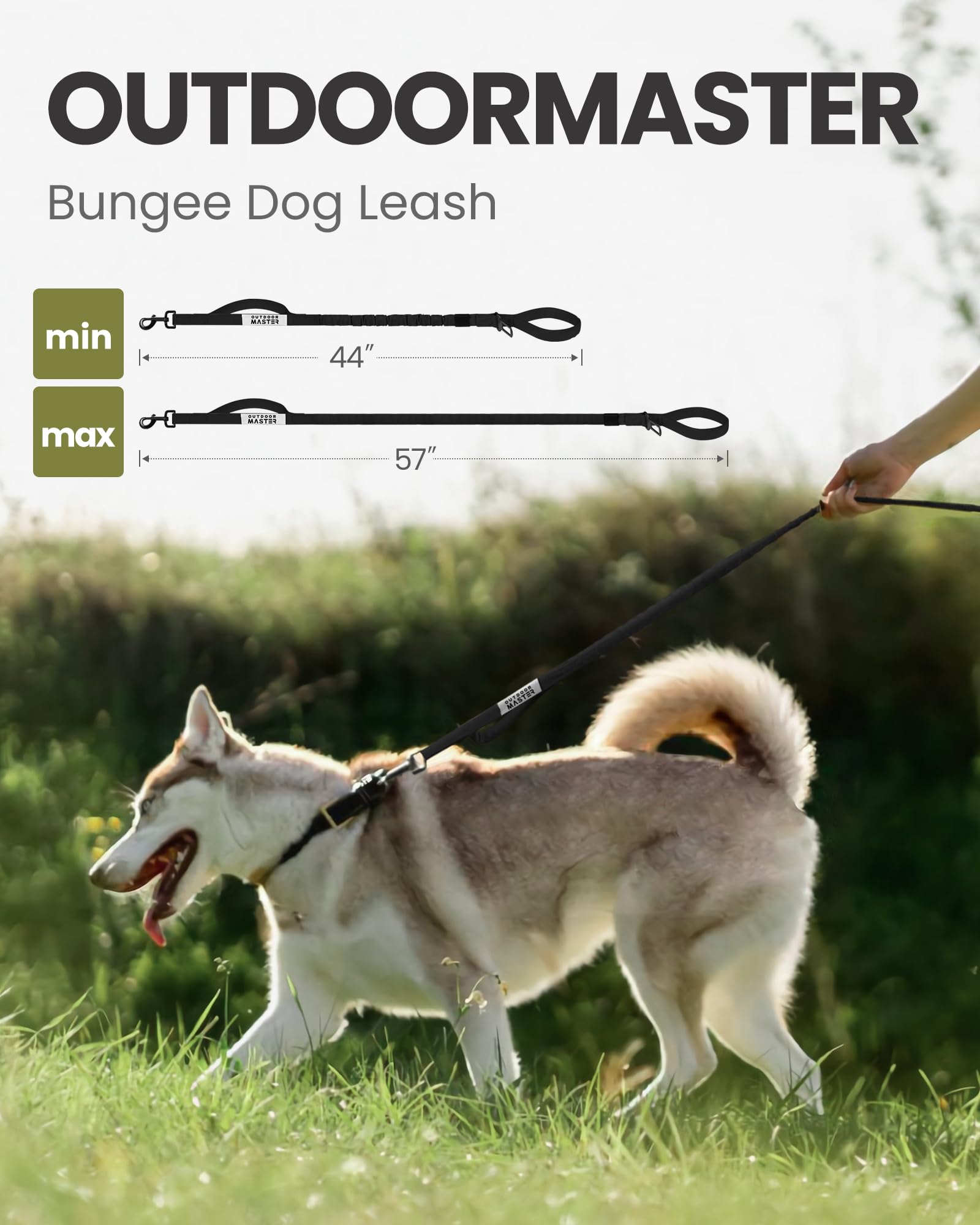 OutdoorMaster Bungee Leash with elastic core providing shock absorption.