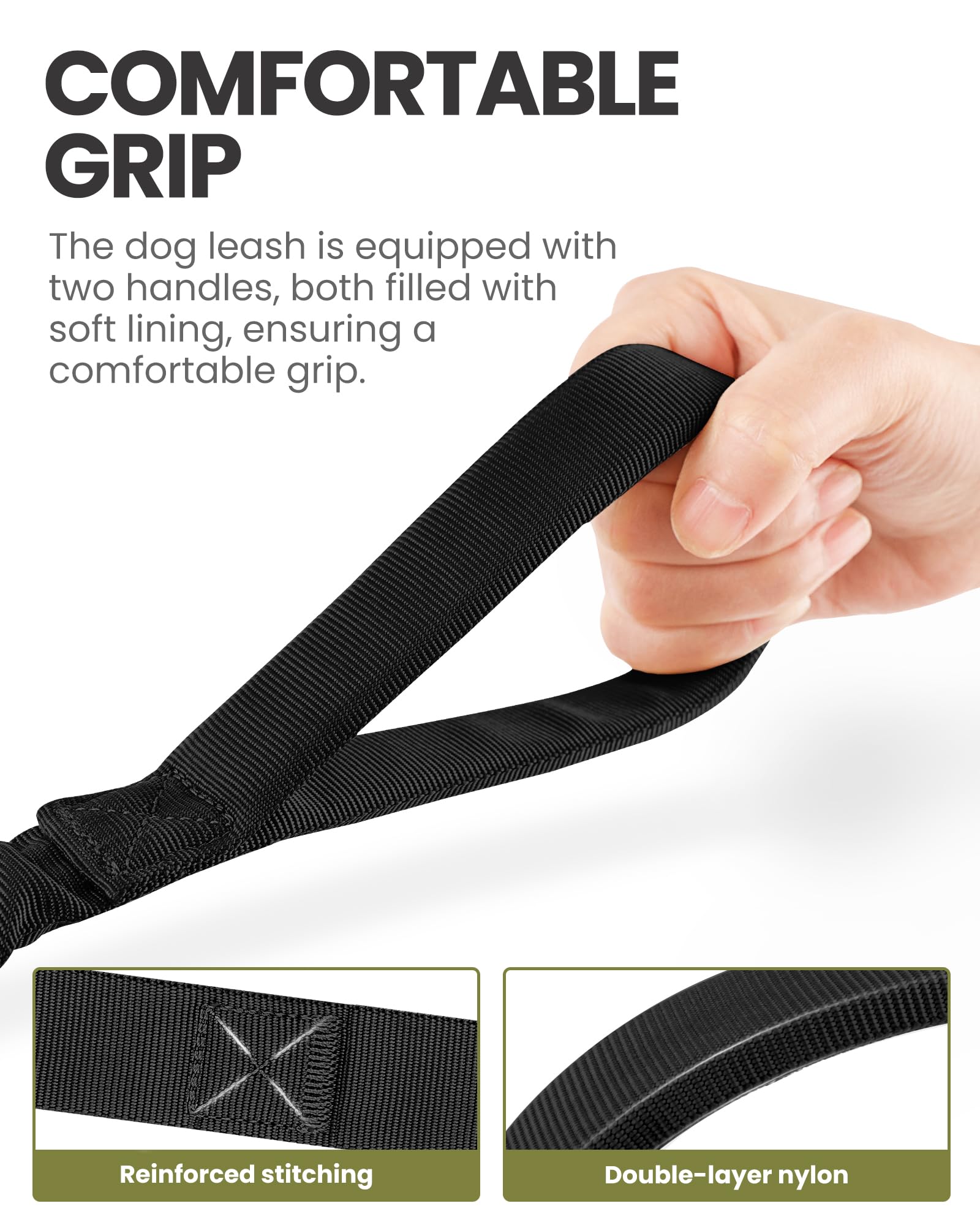 OutdoorMaster Bungee Leash showing two padded handles for comfortable grip.