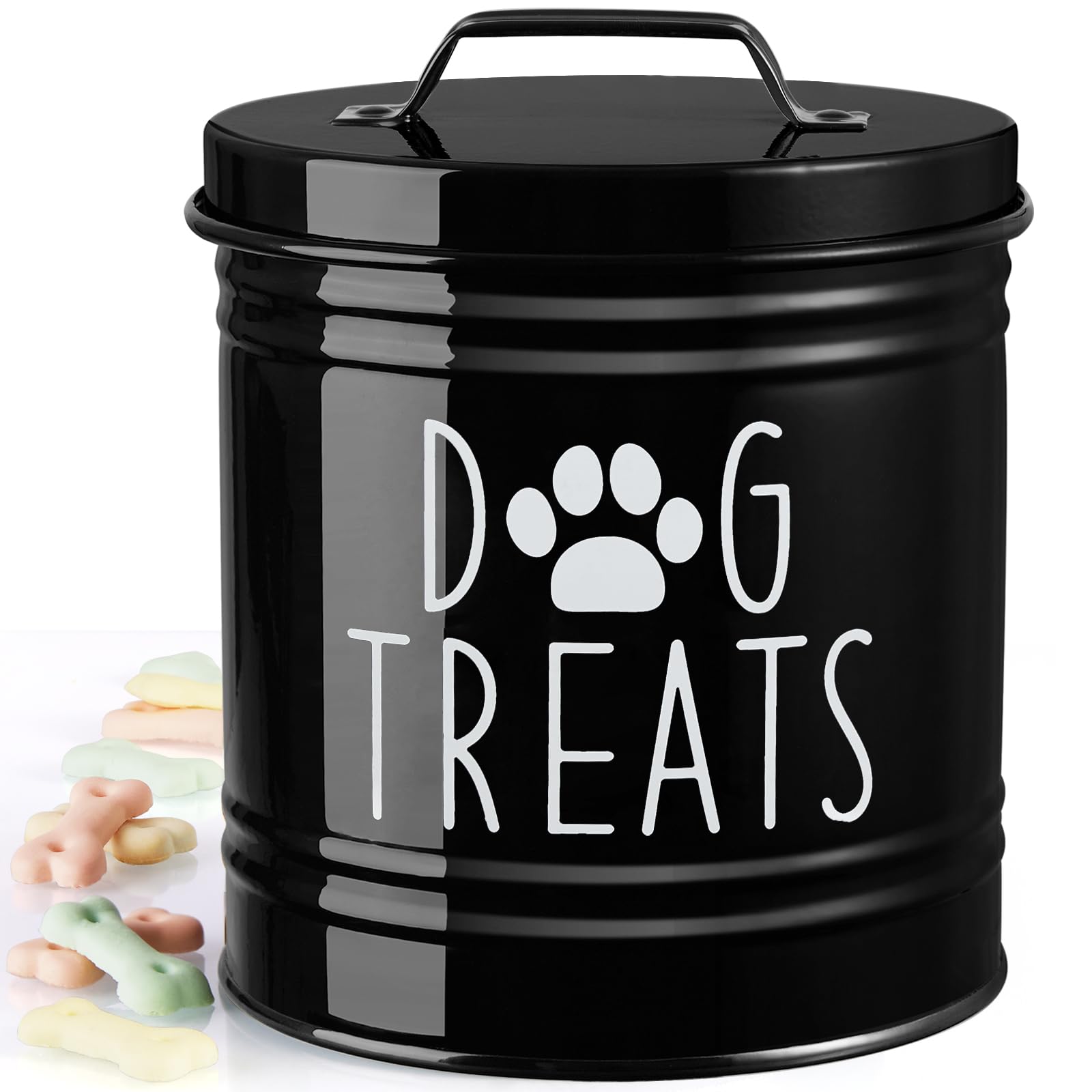 OUTNILI large dog treat container on counter with airtight seal for freshness.