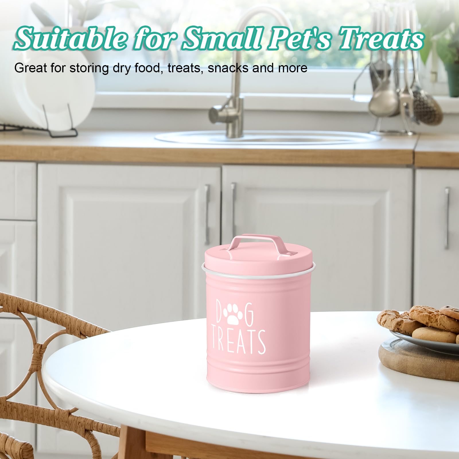 OUTNILI airtight-seal pink jar demonstrates moisture and pest protection for treats