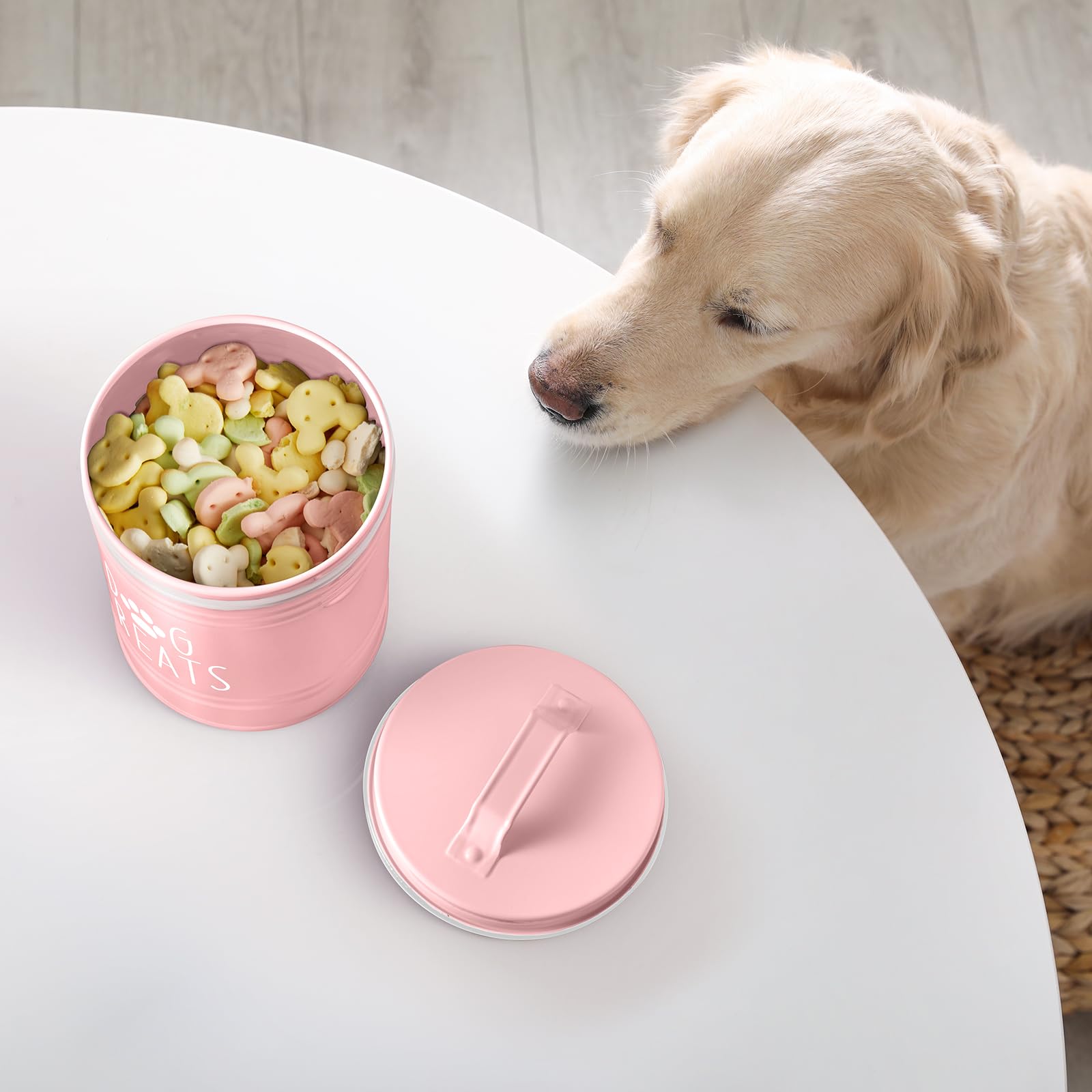 OUTNILI pink jar shown with treats highlights convenient access and freshness