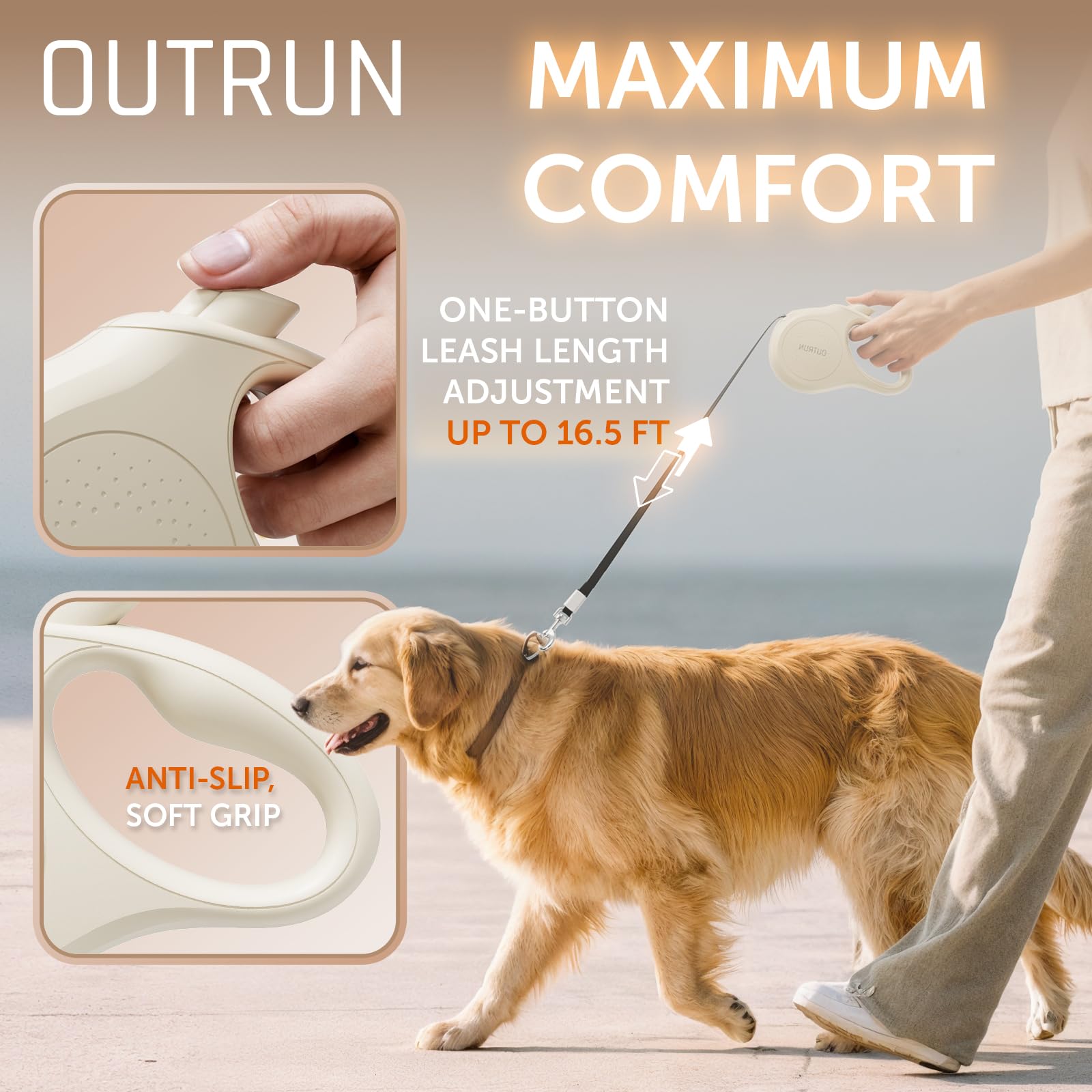 OUTRUN 360-degree design helps prevent tangles for smoother walks.