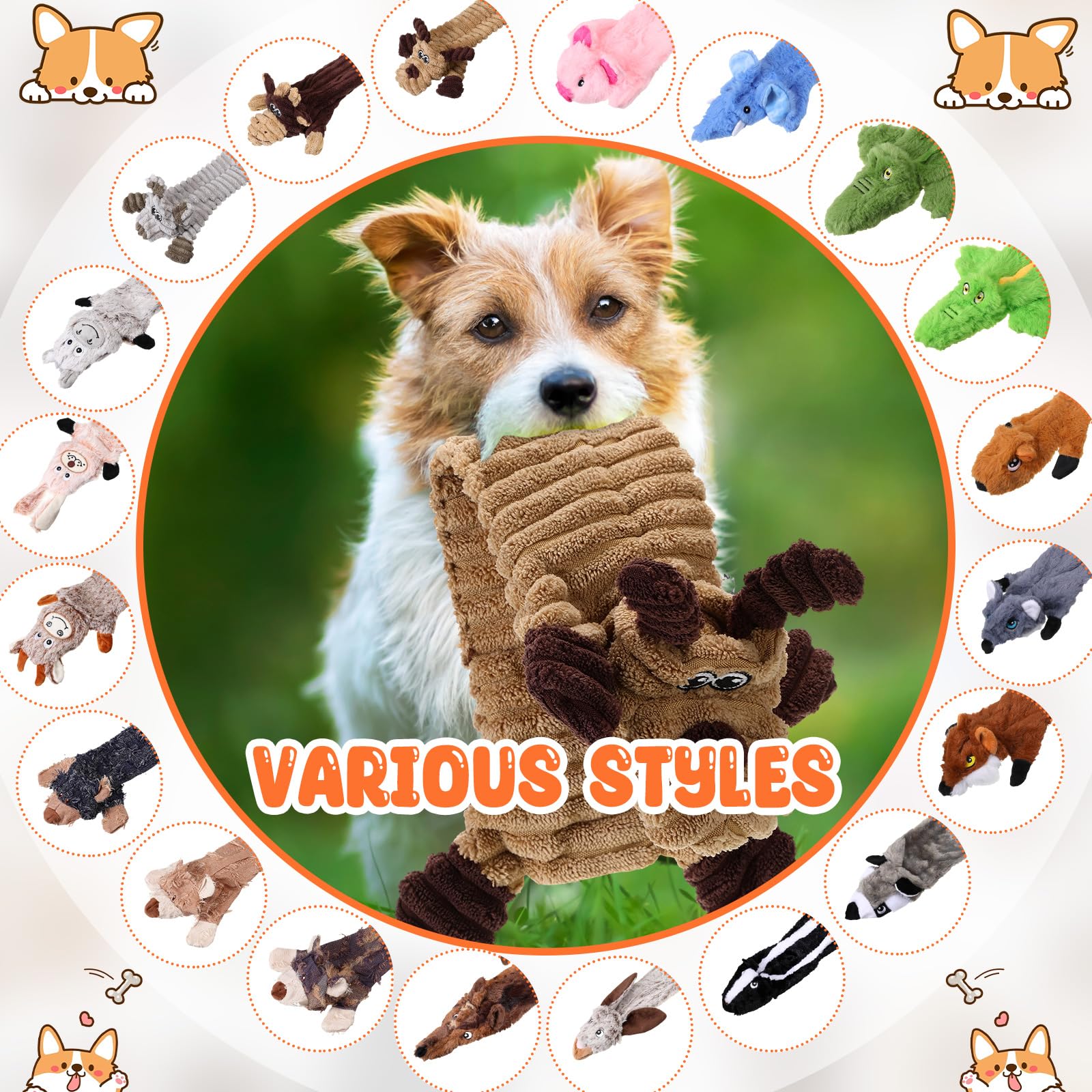 Outus dog squeaky toy multi-styles reduces boredom with variety
