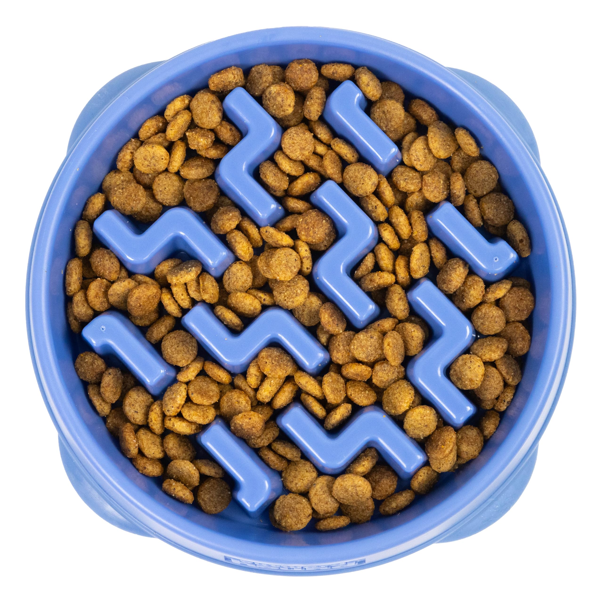 Outward Hound Medium Slow Feeder Bowl in blue helps pace meals for better digestion.
