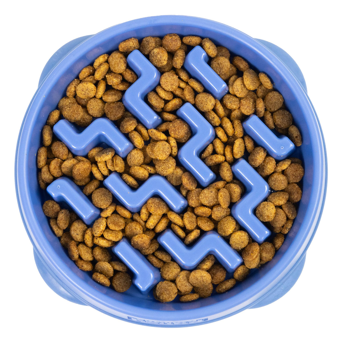 Outward Hound Medium Slow Feeder Bowl in blue helps pace meals for better digestion.