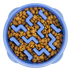 Outward Hound Medium Slow Feeder Bowl in blue helps pace meals for better digestion.