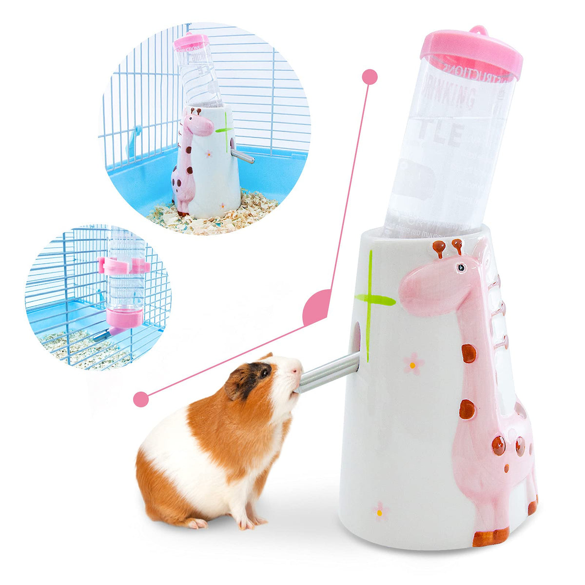 OVERTANG guinea pig water bottle 125ml, no-drip design for cleaner cages.