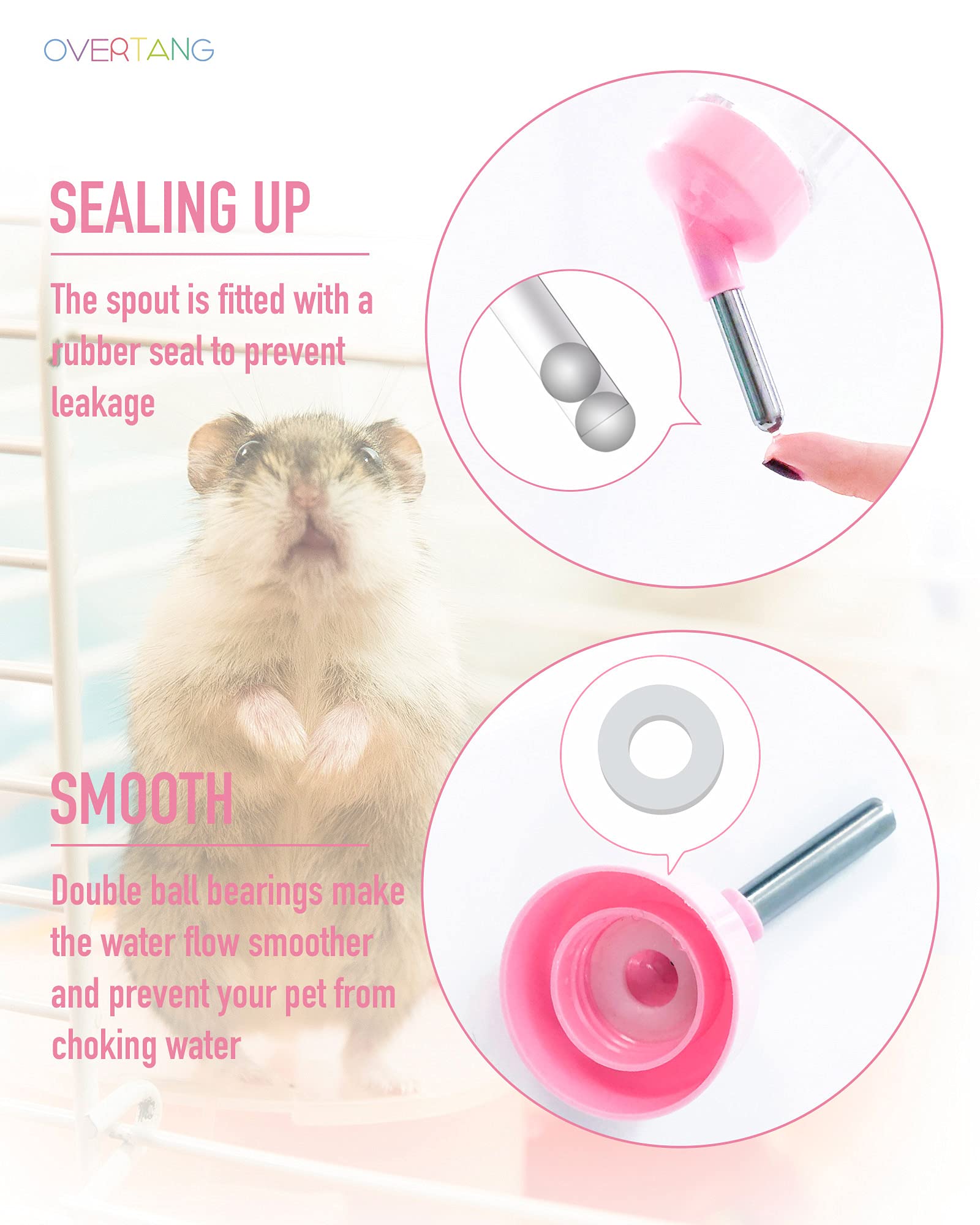 OVERTANG small-pet water bottle, 125ml capacity, ideal for hamsters and guinea pigs.