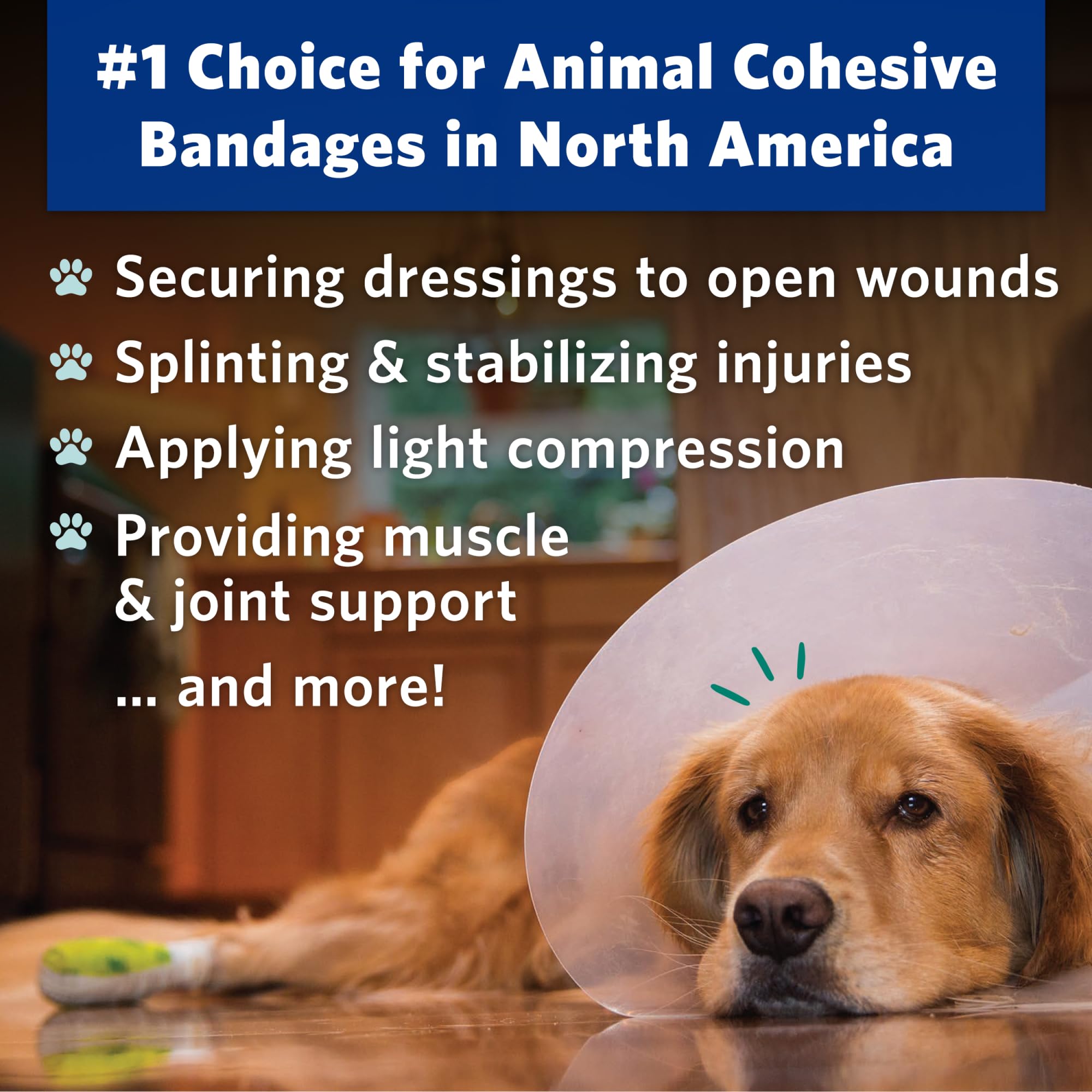 OVIK Health PetFlex No Chew bandage on a dog's leg securing a dressing