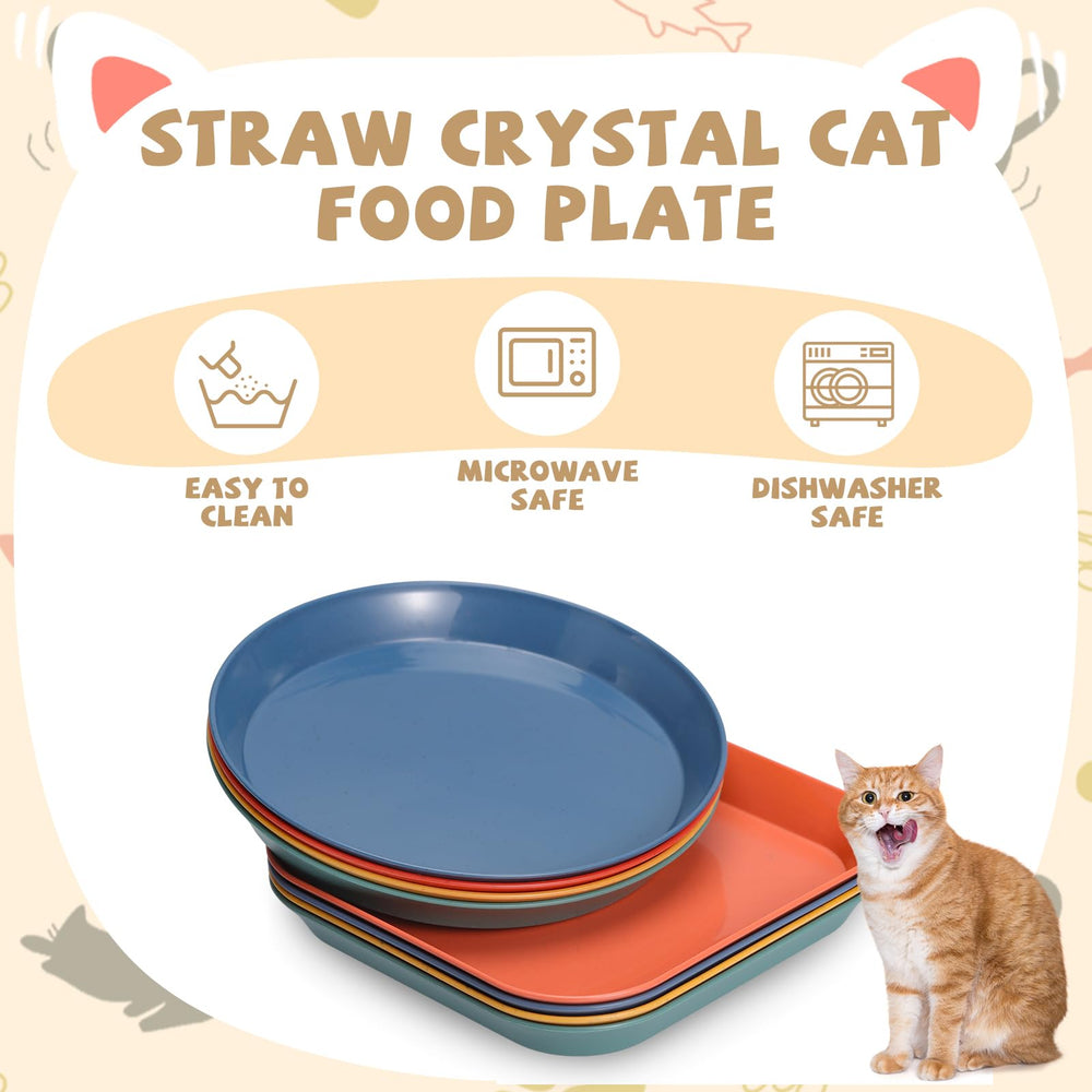 Ovveroche 8pc cat food bowls in blue round-square shape promote comfortable feeding and simple dishwasher cleanup.