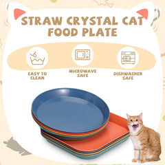 Ovveroche 8pc cat food bowls in blue round-square shape promote comfortable feeding and simple dishwasher cleanup.