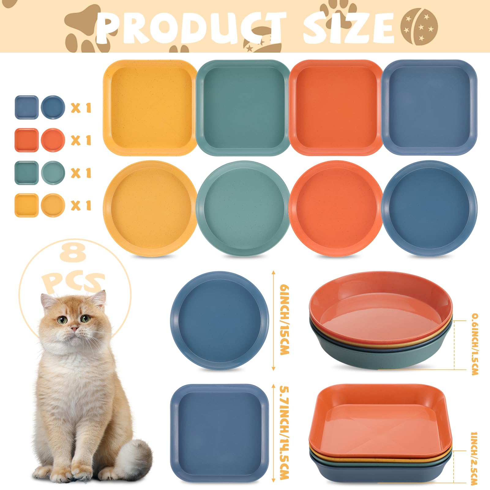 Ovveroche 8pc cat food bowls arranged in a cozy feeding area for pets.