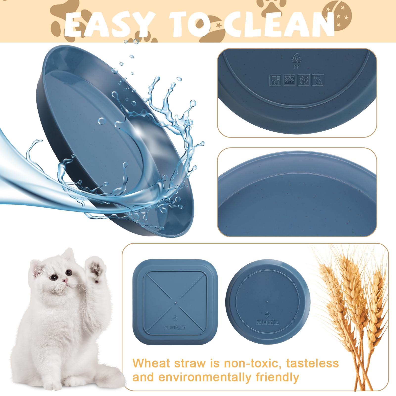 Ovveroche 8pc cat food bowls in orange round-square set convenience for easy access while eating.