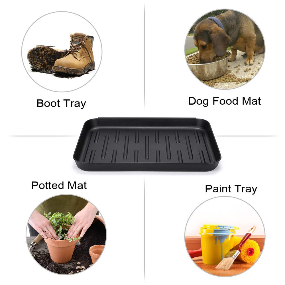 OwnMy boot tray mat under plant tray protects carpets from water overflow.