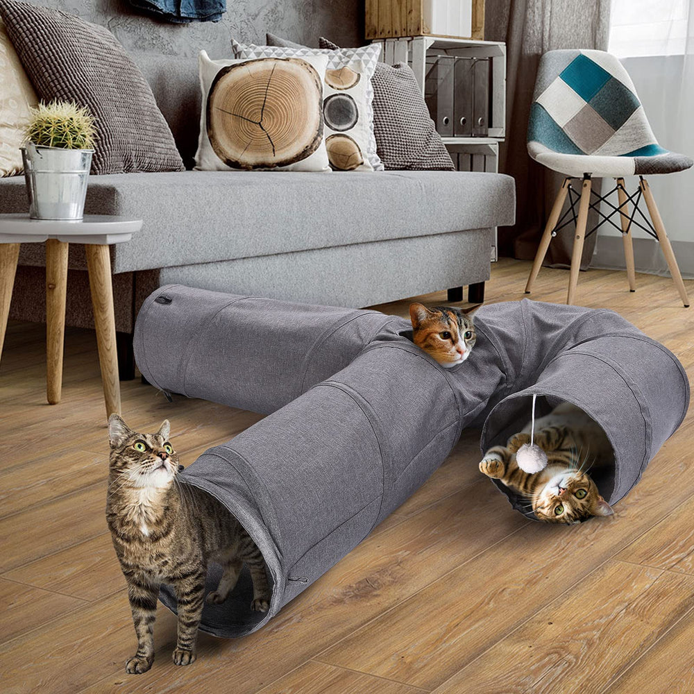 Ownpets cat tunnel collapsible folded storage shows easy packing for travel.