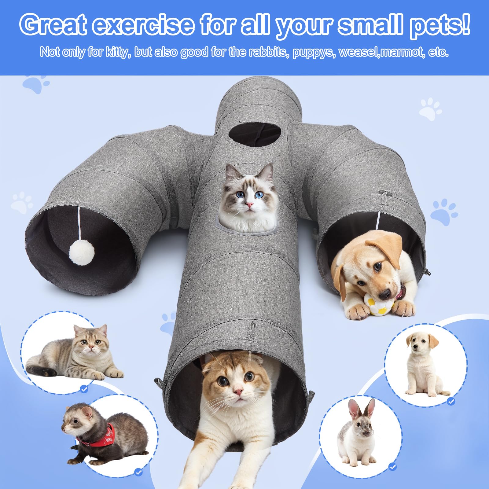 Ownpets cat tunnel connectable with other tunnels for expanded play spaces.