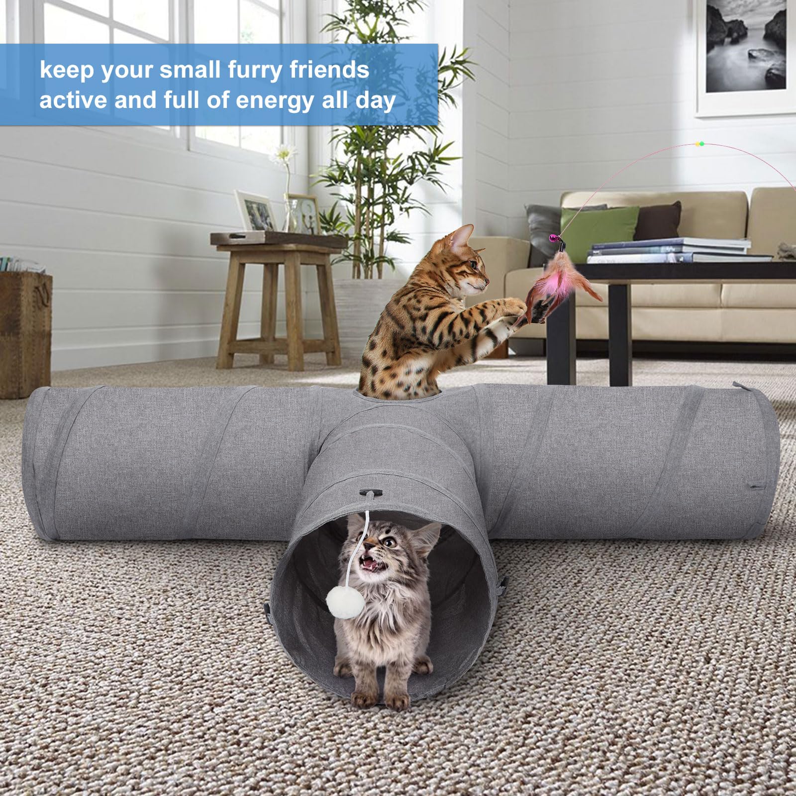 Ownpets cat tunnel feather wand promotes interactive play