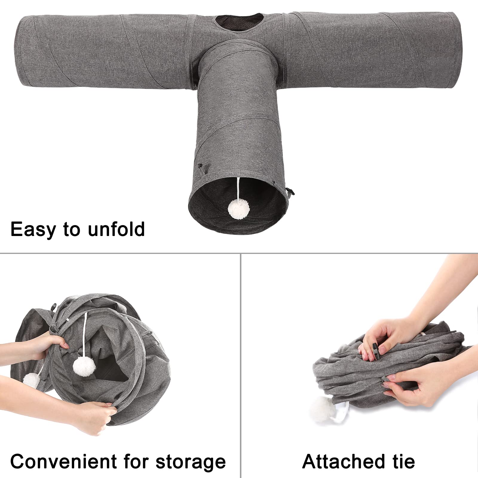 Ownpets cat tunnel feather toy reveals extra stimulating wand for activity.