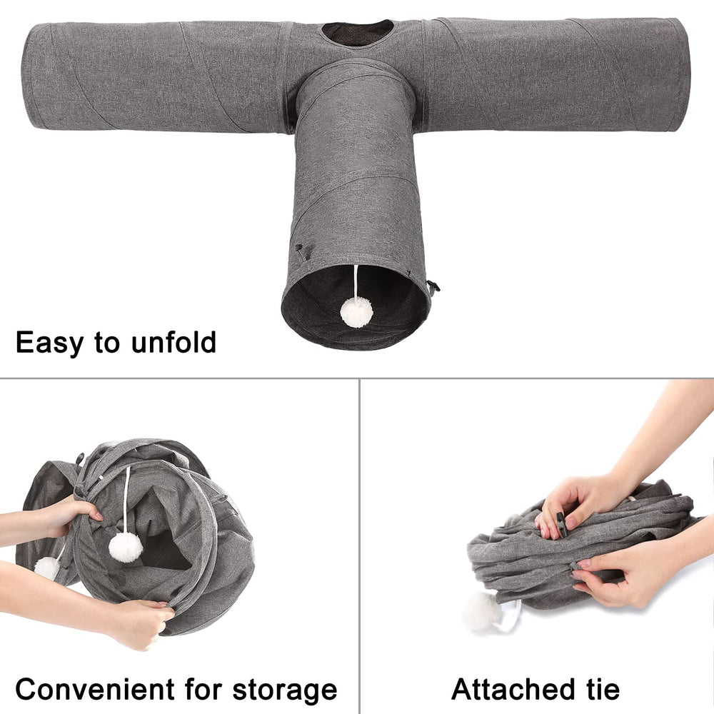 Ownpets cat tunnel feather toy reveals extra stimulating wand for activity.