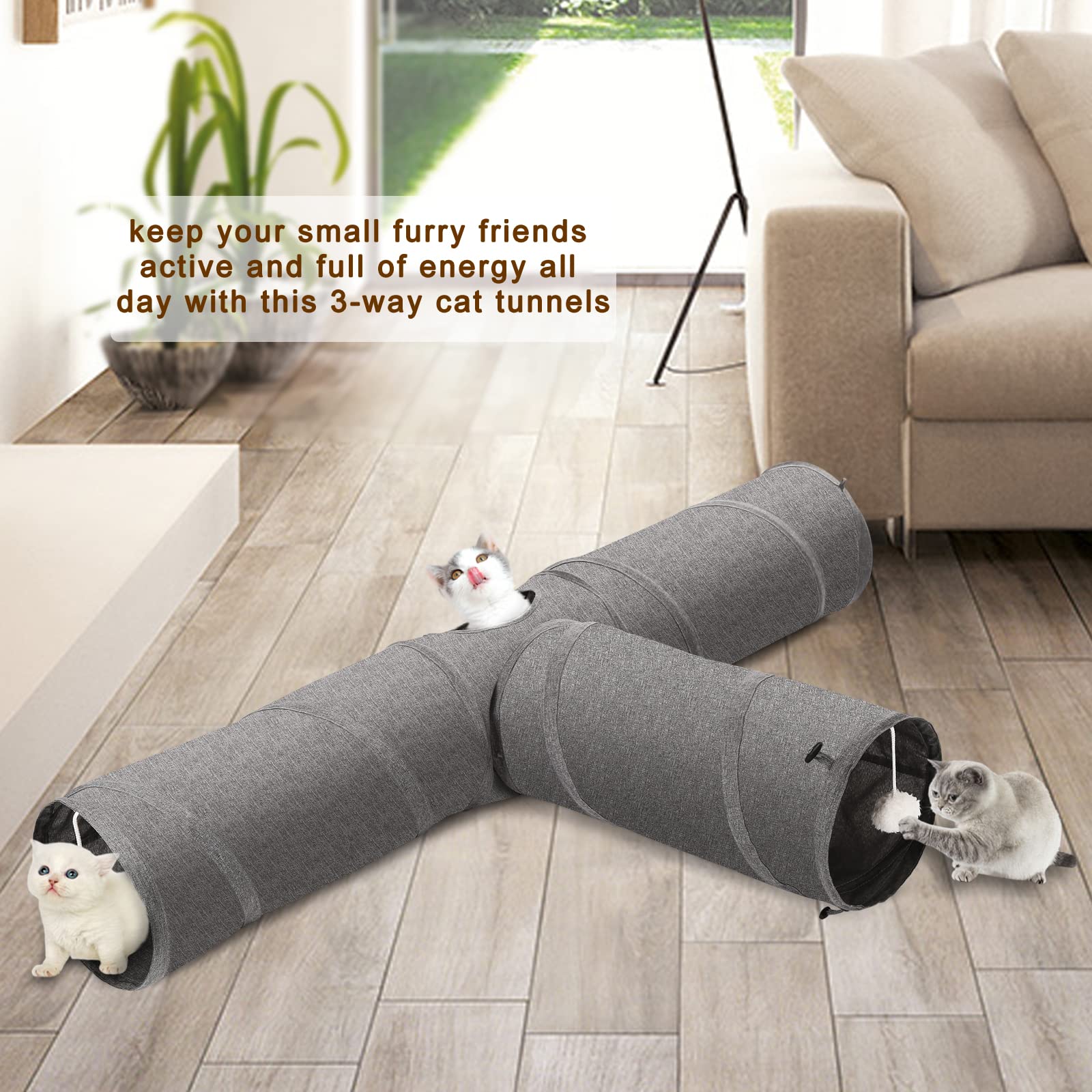 Ownpets cat tunnel folding storage shows easy collapse for travel.