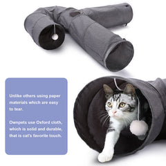 Ownpets cat tunnel gray 3way extended demonstrates versatile multi-path play.