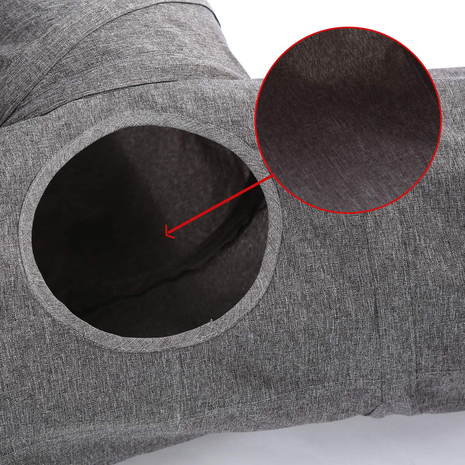 Ownpets cat tunnel interior view highlights roomy diameter for comfort.