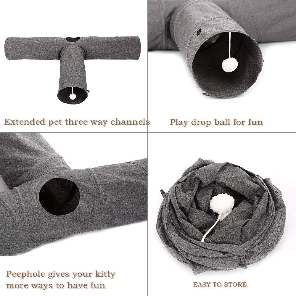 Ownpets cat tunnel neutral-grey styling fits any room.