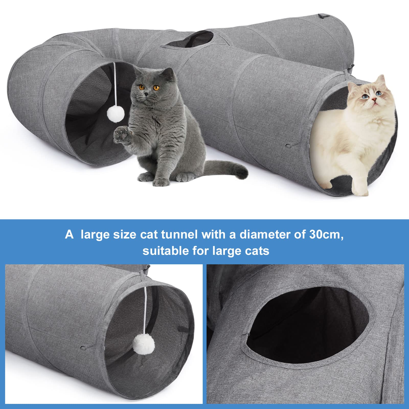 Ownpets cat tunnel plush ball toy enhances interactive play during cozy sessions.