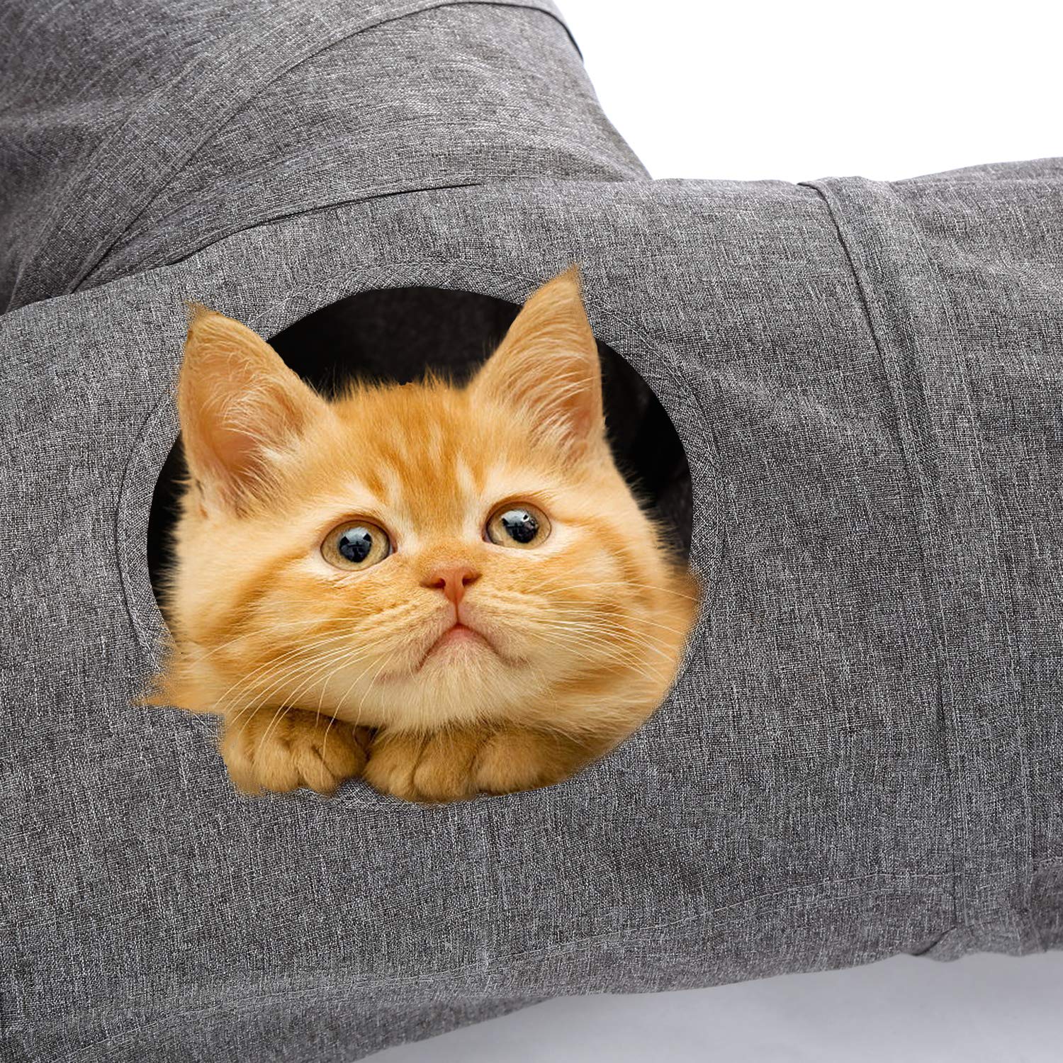 Ownpets cat tunnel plush-ball feature adds interactive play engagement.
