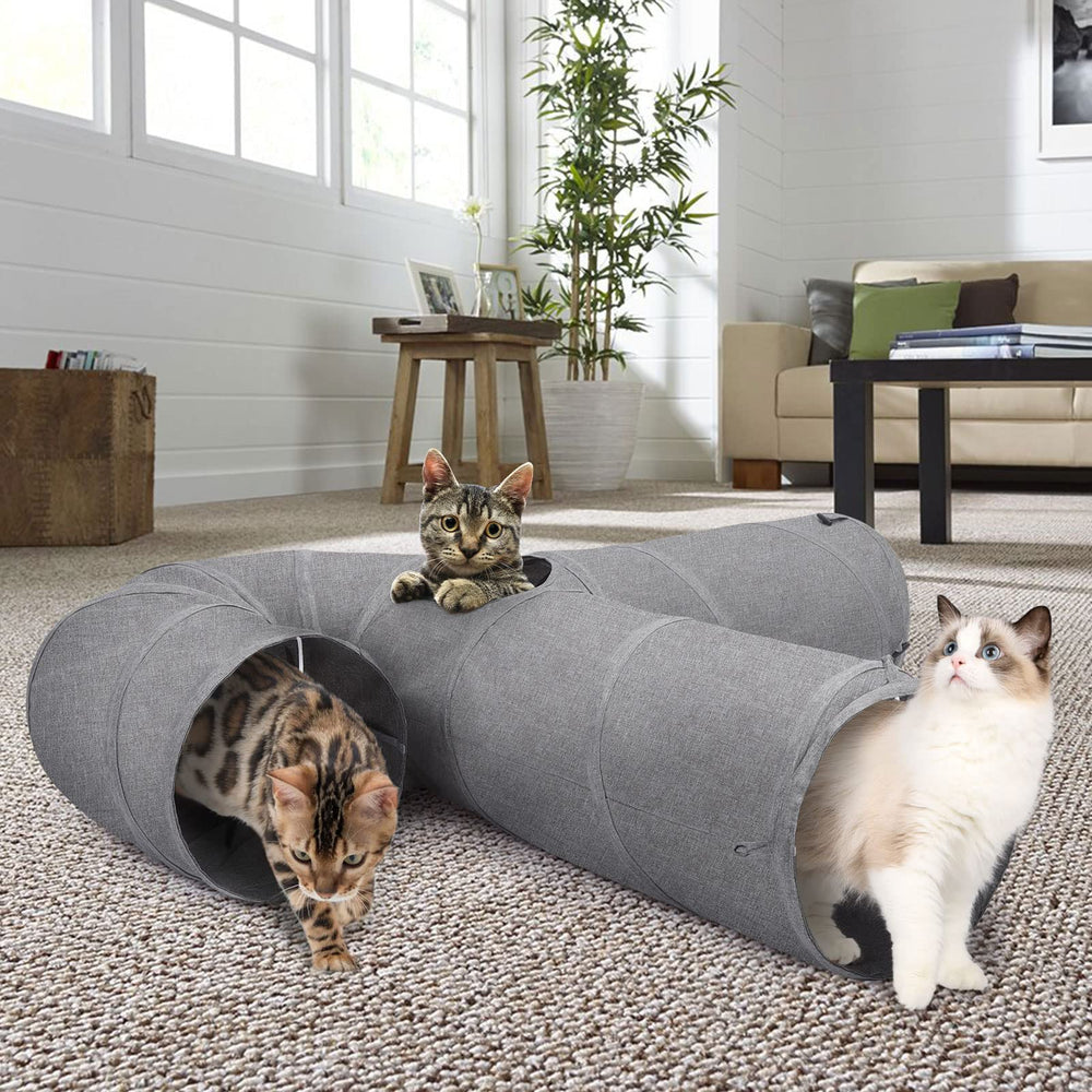 Ownpets cat tunnel three-way extended curve encourages exploration and multiple entry points.