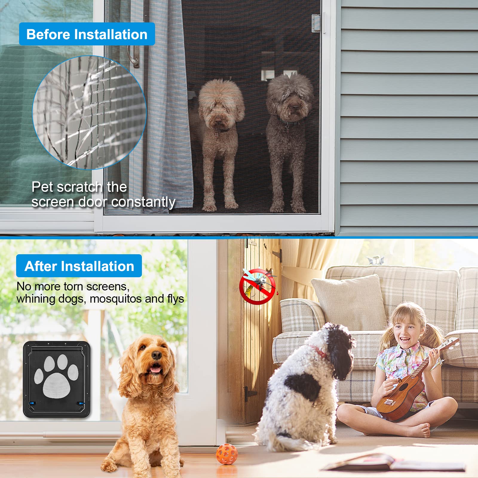 Ownpets dog screen door screw reinforcement adds sturdy support.