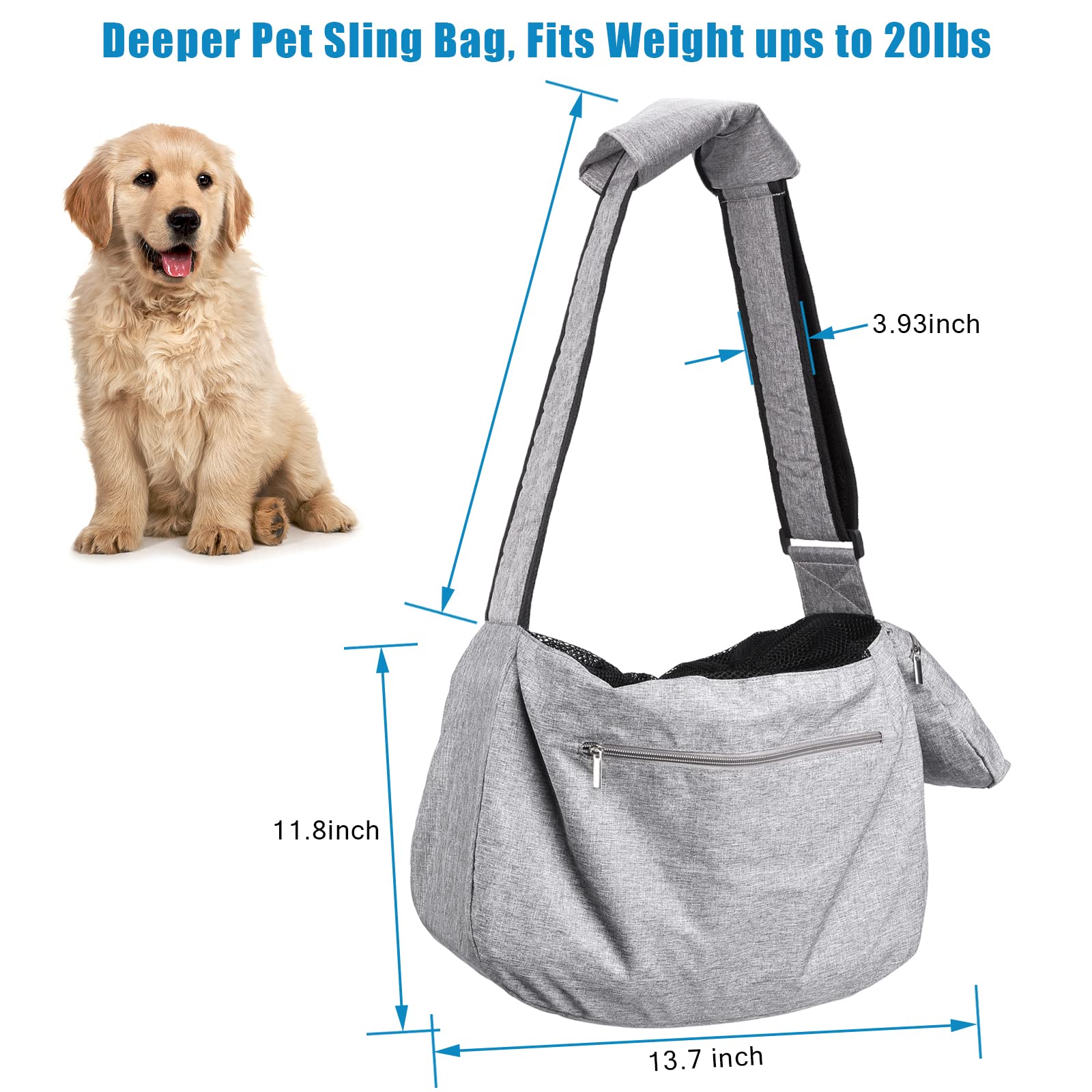 Ownpets Pet Sling Carrier adjustable strap shown for customizable wear.