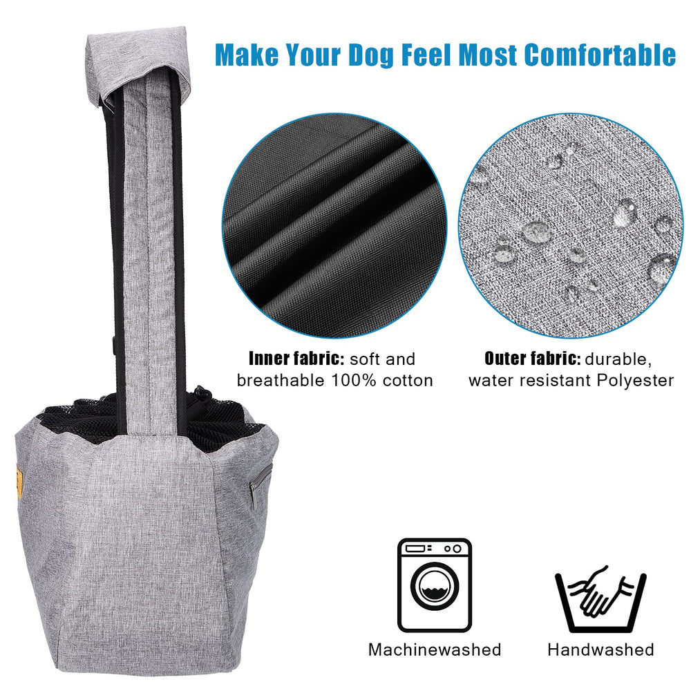 Ownpets Pet Sling Carrier collar hook in use for added pet security during travel.